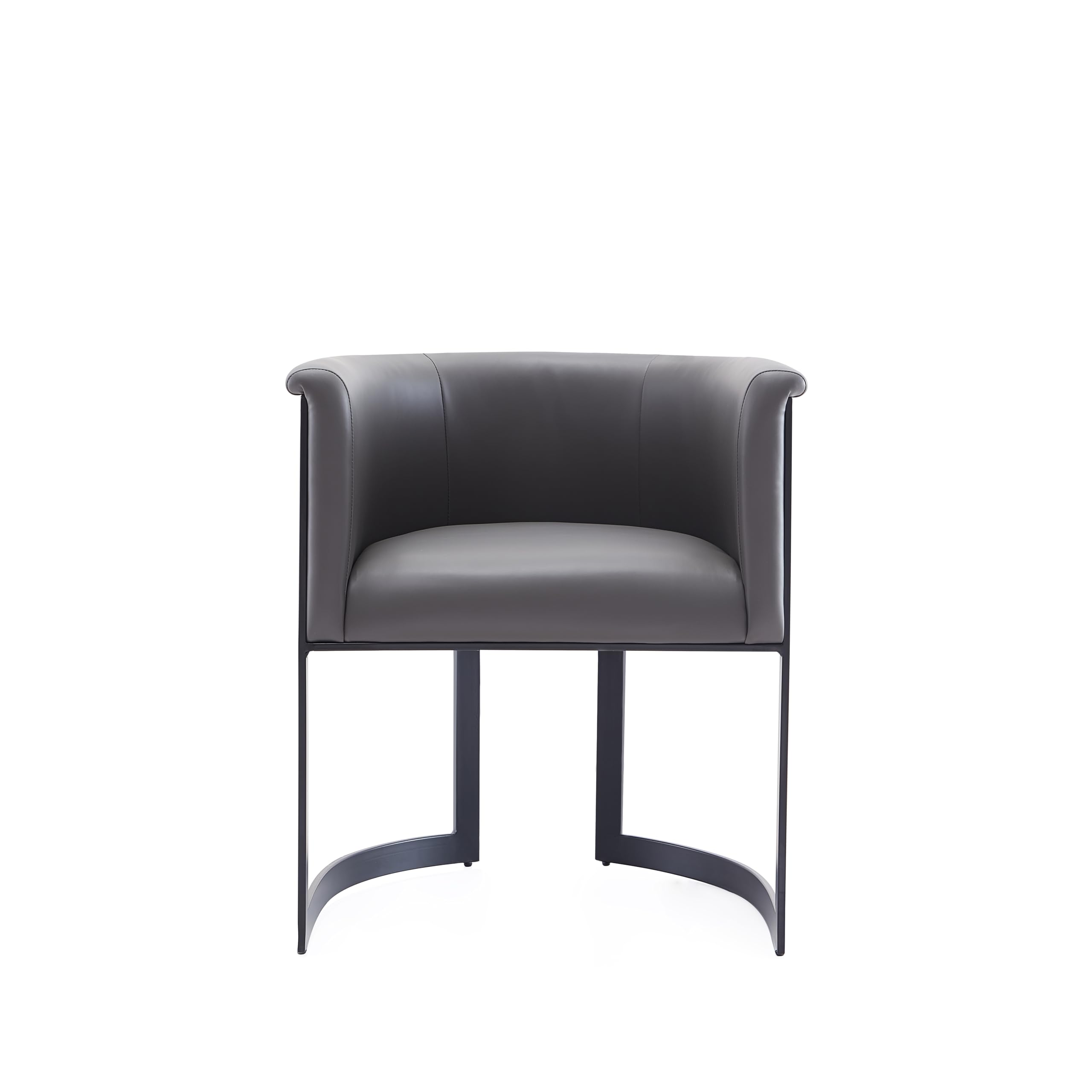 Manhattan Comfort Corso Faux Leather Upholstered Dining Chair, Barrel-Style Foam Padded Seat, Unique Geometric Metal Frame, Fully Assembled Accent