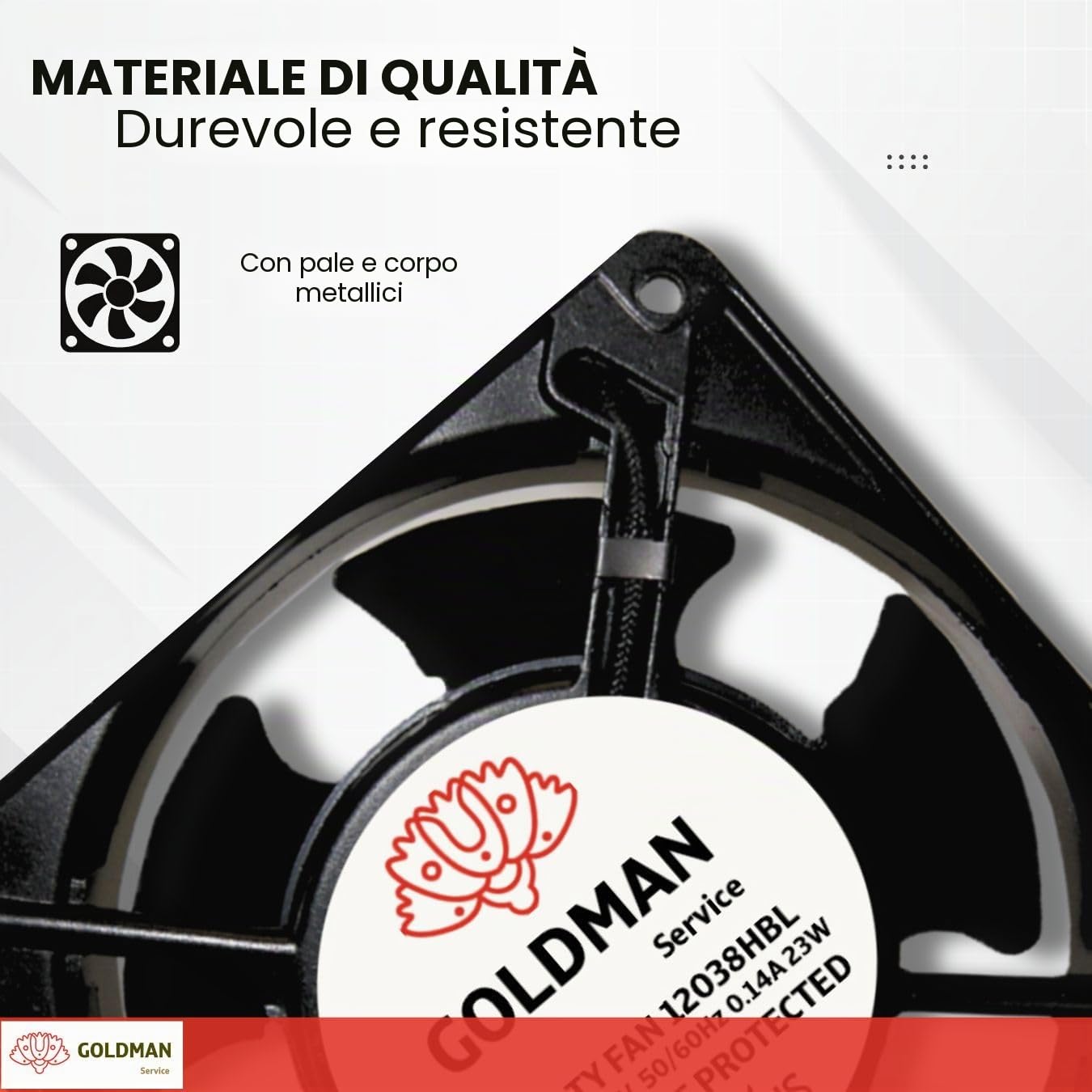 GOLDMAN SERVICE Ventola assiale per cassetta camino, inseribile, ad alta temperatura, di pale metalliche, silenziosa e universale, nero, 120 x 120 x 38 mm