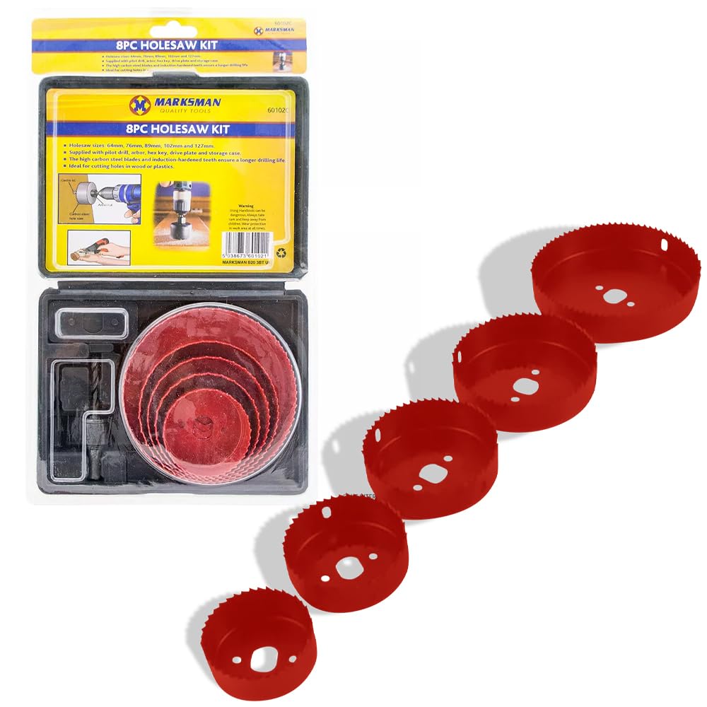 New 8Pc Circular Carbon Steel Holesaw Set -Wood Plasterboard, Tooth In Case | Cutter, Hole Cutter Set,Metal Circular Round Cut Drill | Cutting Steel, Quality Hand Tools | Long Lasting