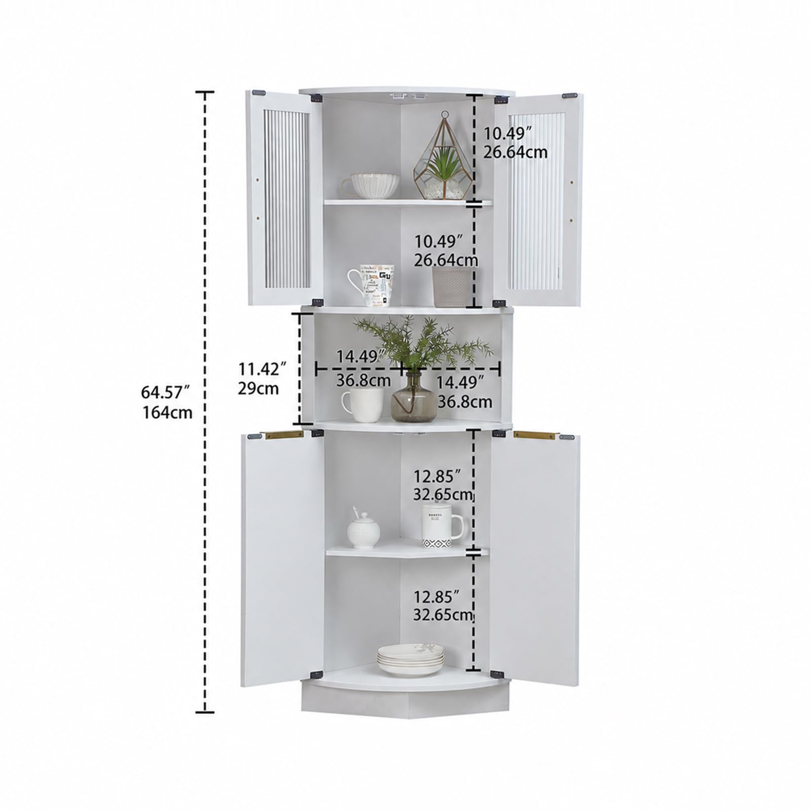FOREST GRAVITY Hoher Badezimmer-Eckschrank Schlanker Wohnzimmer-Esszimmer-Aufbewahrungsschrank Corner Cabinet Möbel Schmaler Schrank mit Schublade Verstellbare Einlegeböden 73.5 * 164 cm Weiß