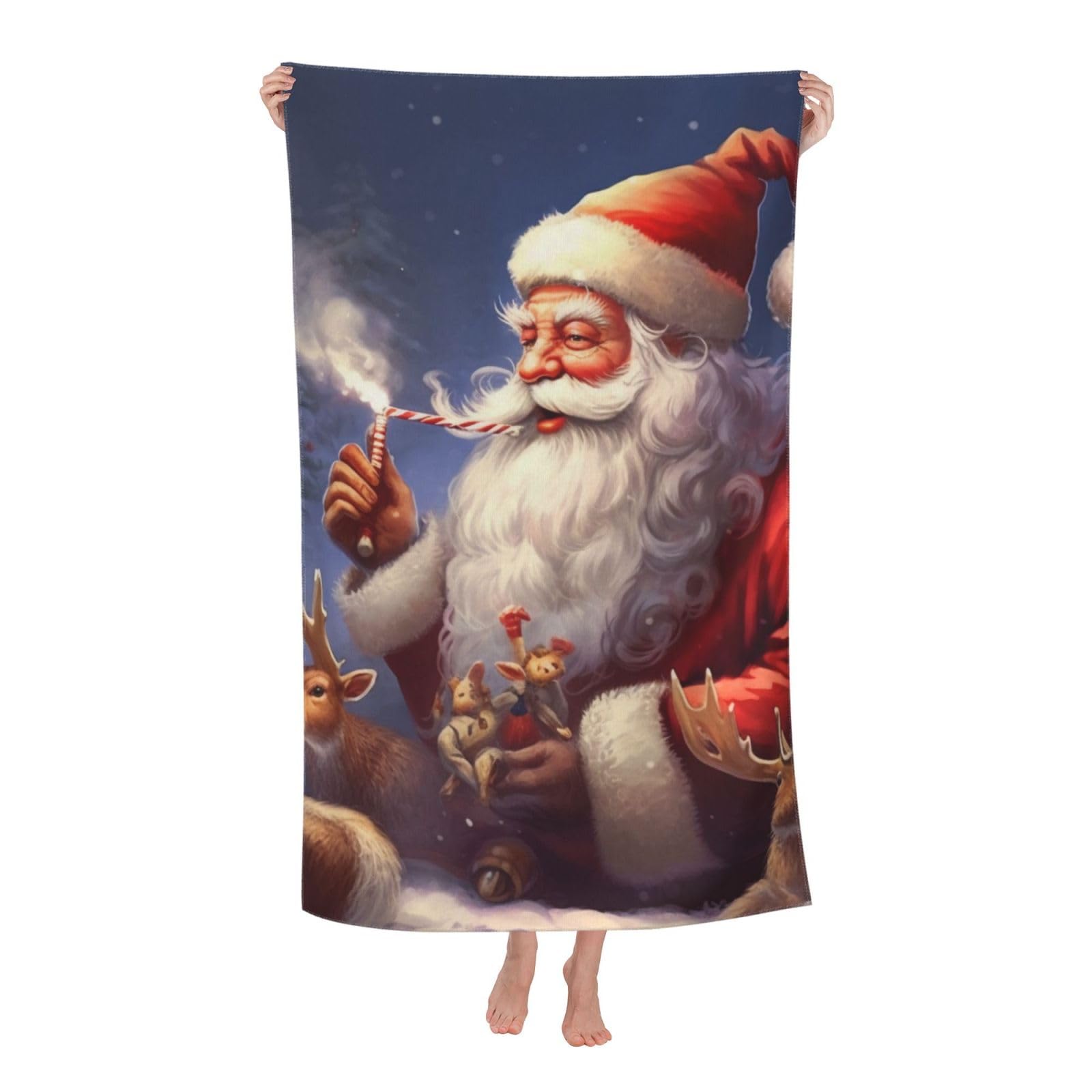 BWWHCCTI Santa Claus print Printed Quick Dry Bath Towel, Soft Microfiber Towels Fast Drying Beach Towels for Travel,Camping,Gym,Swimming,Yoga
