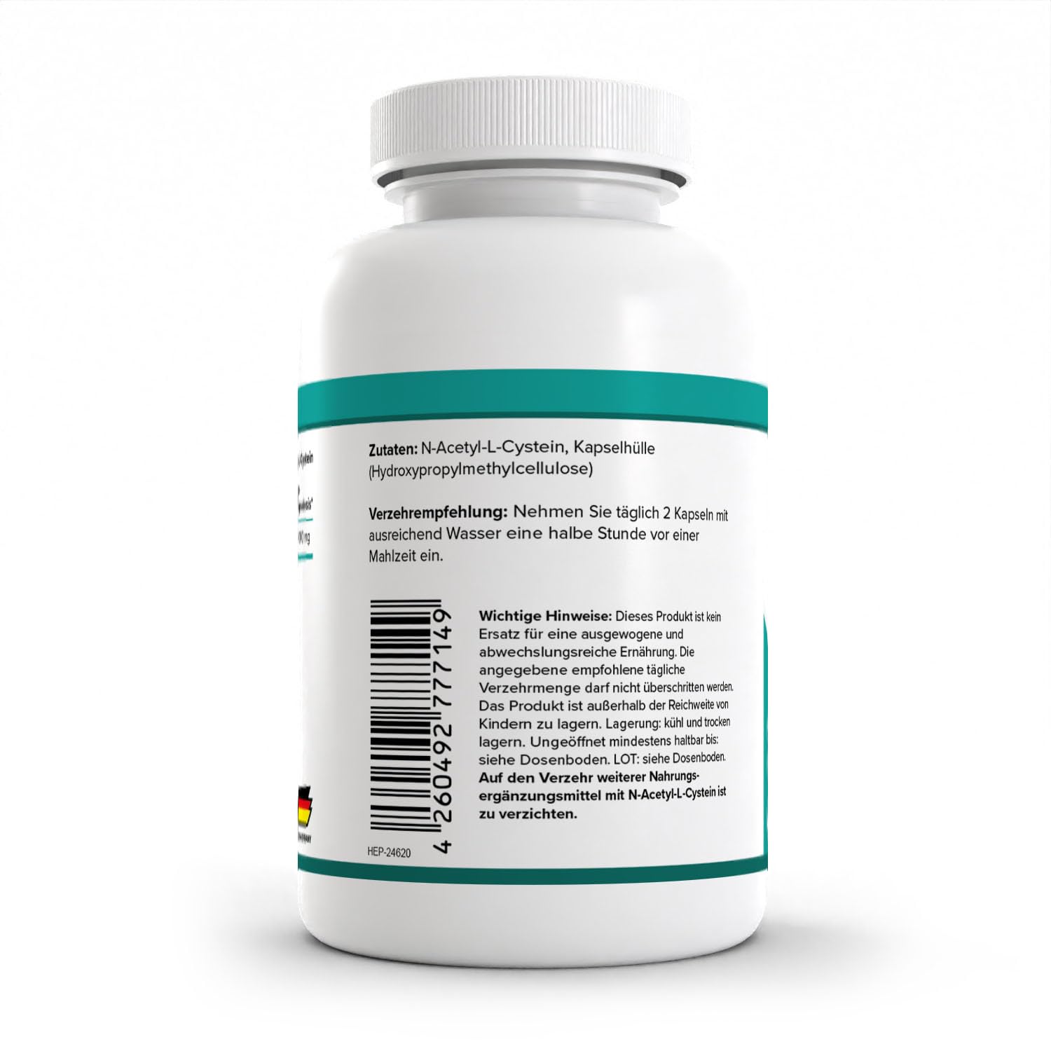 Health+ N-Acetyl-L-Cystein - 120 L-Aminosäure-Kapseln, enthält 500 mg reines Acetylcystein pro Kapsel, hochdosierte NAC Kapseln, Made in Germany