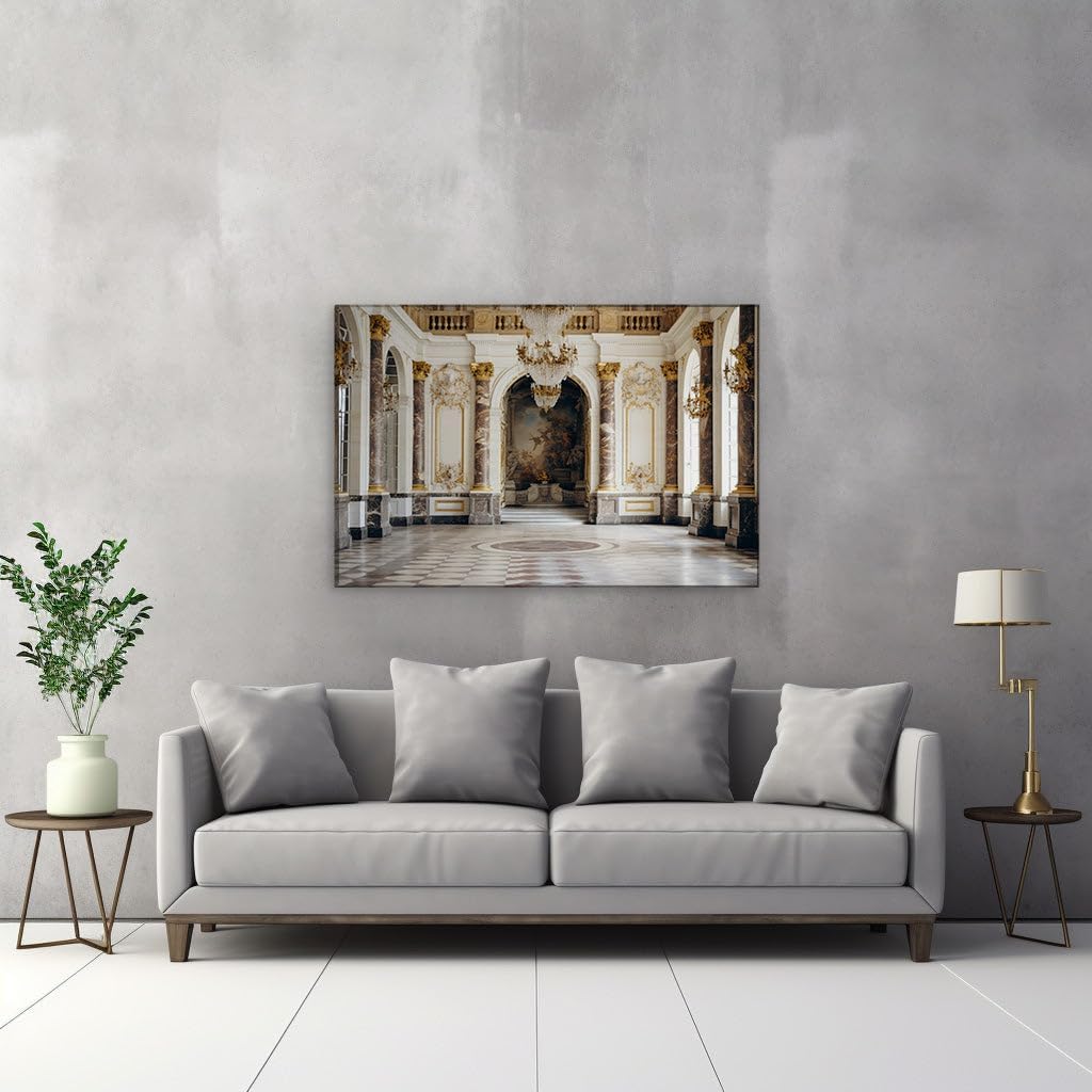 Canvas for Living room. Elegance Redefined: Step Into the Grandeur of a Majestic Ballroom Oasis, 27 x 18 inch Canvas Wall Art - Ready to Hang - 69x46 cm (27x18 inch)