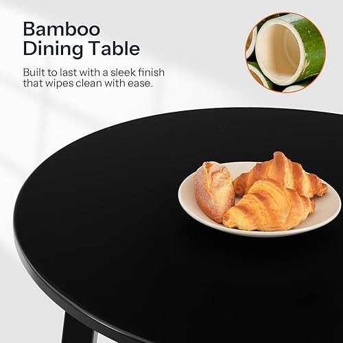 Miniatura 8 de HOOBRO Mesa de Comedor de Bambú, Mesa de Comedor Redonda para 2, Mesa de Cocina de 27.5" para Espacios Pequeños, Mesa de Escribir, Fácil de Montar,