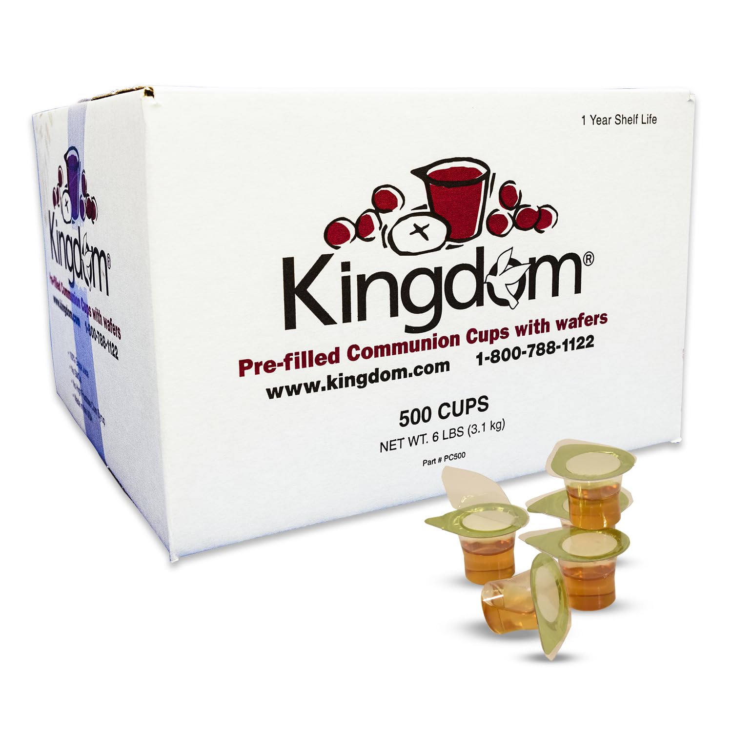 Kingdom Prefilled Communion Cup with Wafers(500ct-white juice) Sealed in a Single-Serving Container with Upto 1-Year Shelf Life,Perfect for Holy Eucharist Celebration in Hospitals,Summer Camps, & More