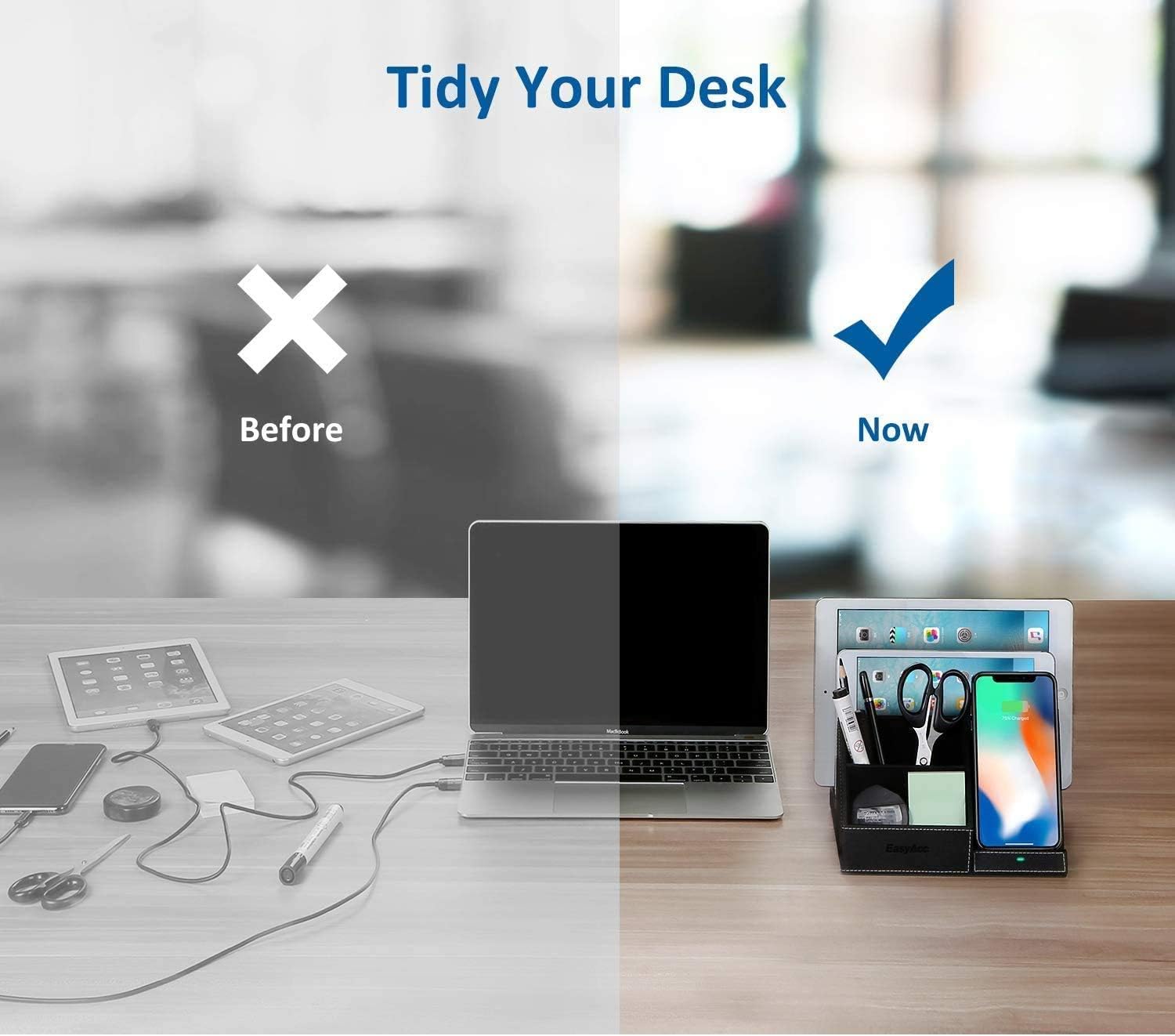 Authentic Crazy Deals EasyAcc Wireless Charger Desk Organizer, Key Holder Wallet Stand Watch Organizer, Induction Charger for iPhone 13/13 Pro Max/13 Pro/12 Series/11/XS Max/XR/X/8Plus/-Black