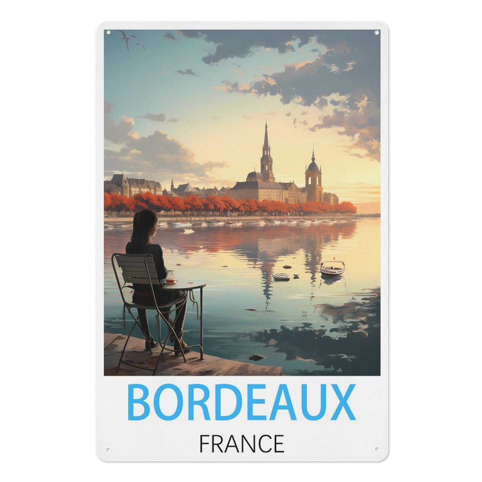 Bordeaux France Retro Design Tin Paintings Vintage Tin Sign 08x12inch(20x30cm) Wall Art for Home Office Bedroom Living Room Cafes Wall Decor