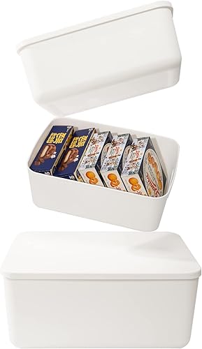 Miniatura 1 de Yishyfier Cestas de almacenamiento de plástico con tapas contenedor organizador de almacenamiento blanco contenedores para estantes cajones