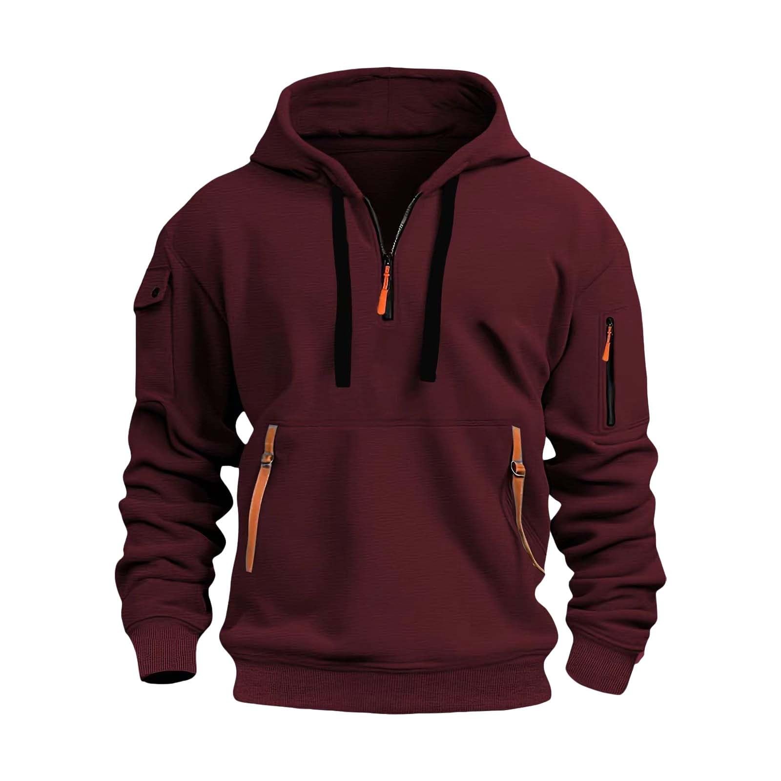 Felpa Con Cappuccio E Zip Uomo, Quarto Di Zip, Ampia E Comoda, Tessuto Morbido Per Autunno E Inverno