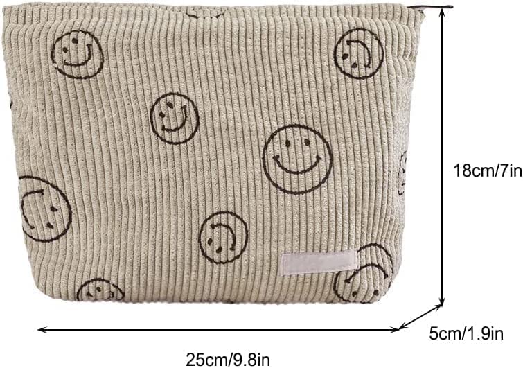 Smiley Face Makeup Bag, Aesthetic Preppy Makeup Bag Corduroy Cosmetic