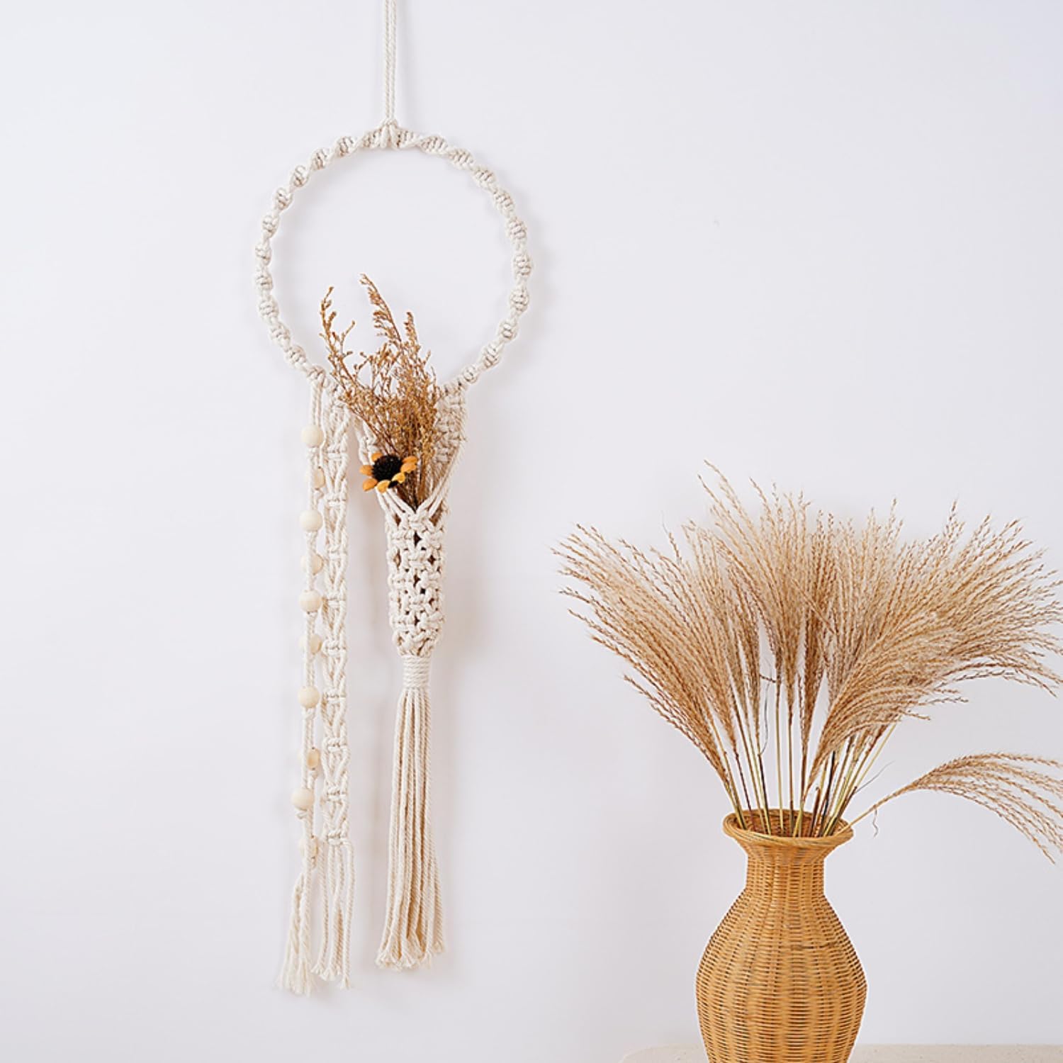 Tenture Murale Macramé Boho Avoik Avec Feuilles D'eucalyptus - Décoration Tissée à La Main Pour Chambre, Salon Ou Appartement
