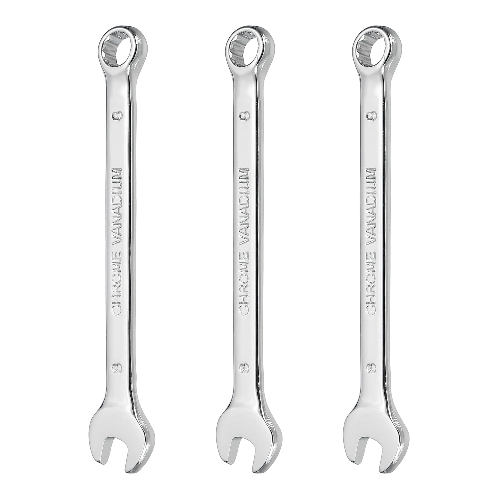 sourcing map 3Pcs Combination Wrench 8mm Metric 12-Point Box and Open End CR-V Steel Double Ended Spanner Tool for Automotive Pipe Furniture Machinery DIY Repair, Silver White