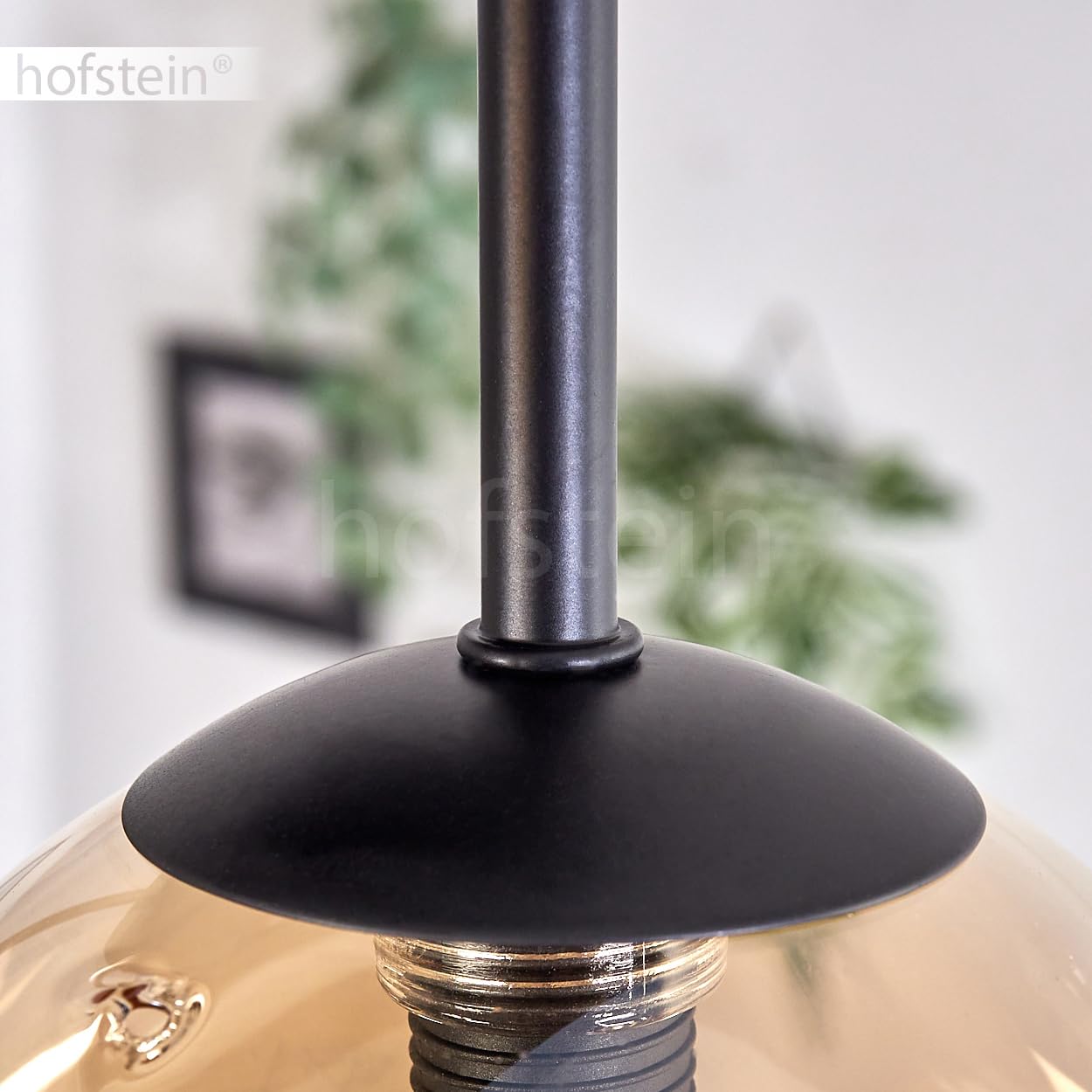 Plafonnier Chehalis, plafonnier en métal/verre noir/ambre, luminaire au design rétro/vintage avec abat-jour en verre (Ø 12 cm), 5 x G9 LED, sans ampoules