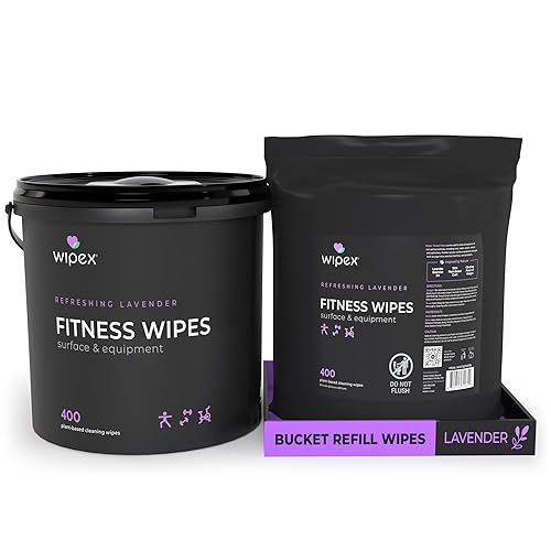 Wipex Paquete de toallitas de gimnasio para equipos obtén 800 toallitas con (1) cubo de lavanda y (1) rollo de recambio, toallitas para equipos de