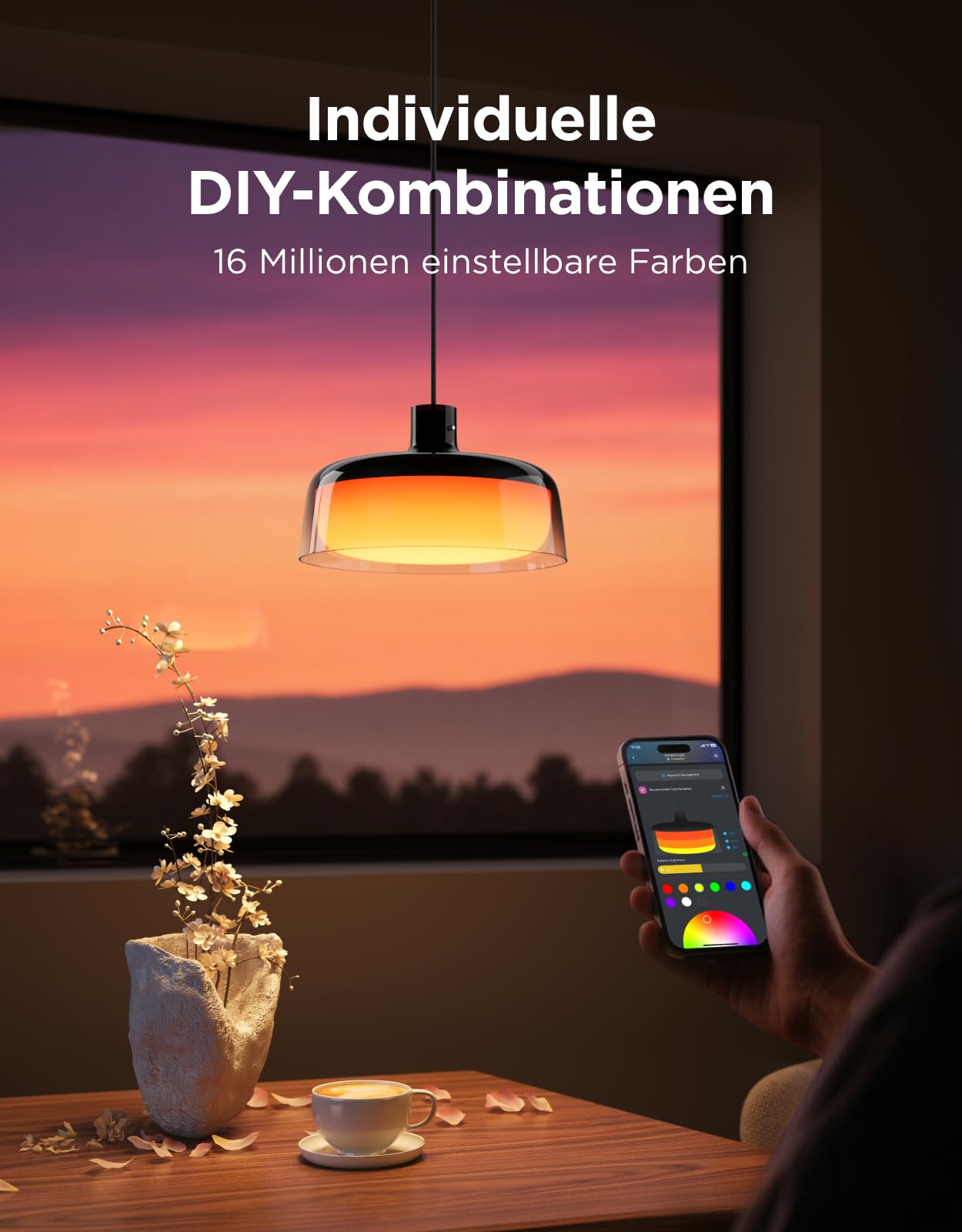 Govee Pendelleuchte, Smart RGBIC und Weißlicht-Hängelampe Esstisch, Drei Lichtringe Segmentierungskontrolle Pendant Light, Dimmable Esszimmerlampe Funktioniert mit Matter für Küche Esstisch