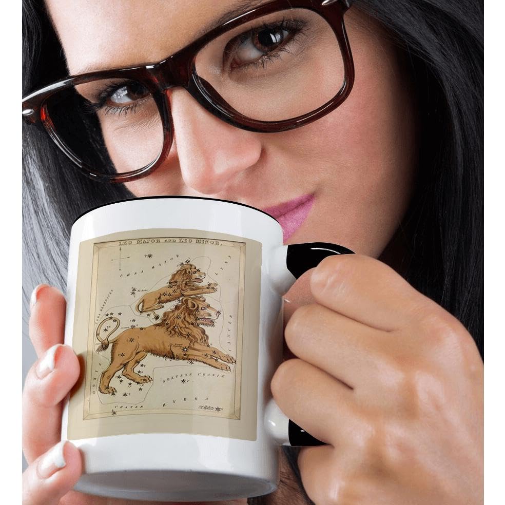 Taza de cerámica negra con diseño astrológico Leo 11 oz miniatura 2