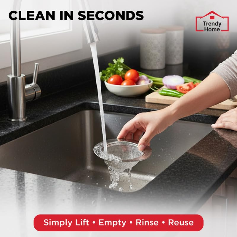 Image of Trendy Home Stainless Steel Kitchen Sink Strainer Jali, 11x11x3.5 cm | Pack of 1, Rustproof Anti Clog Sink Drain Cover Filter For Waste Coupling