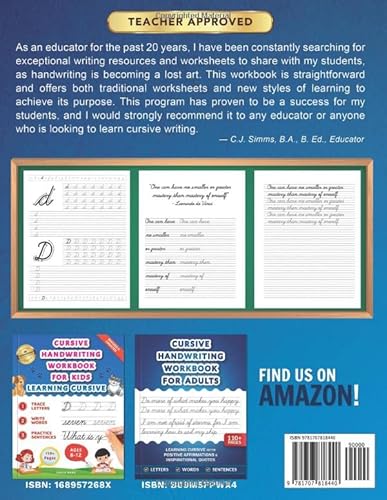 Cursive Handwriting Workbook For Teens: Learning Cursive With Inspirational Quotes For Young Adults, 3 In 1 Cursive Tracing Book Including Over 130 Pages Of Exercises With Letters, Words And Sentences #TOP1