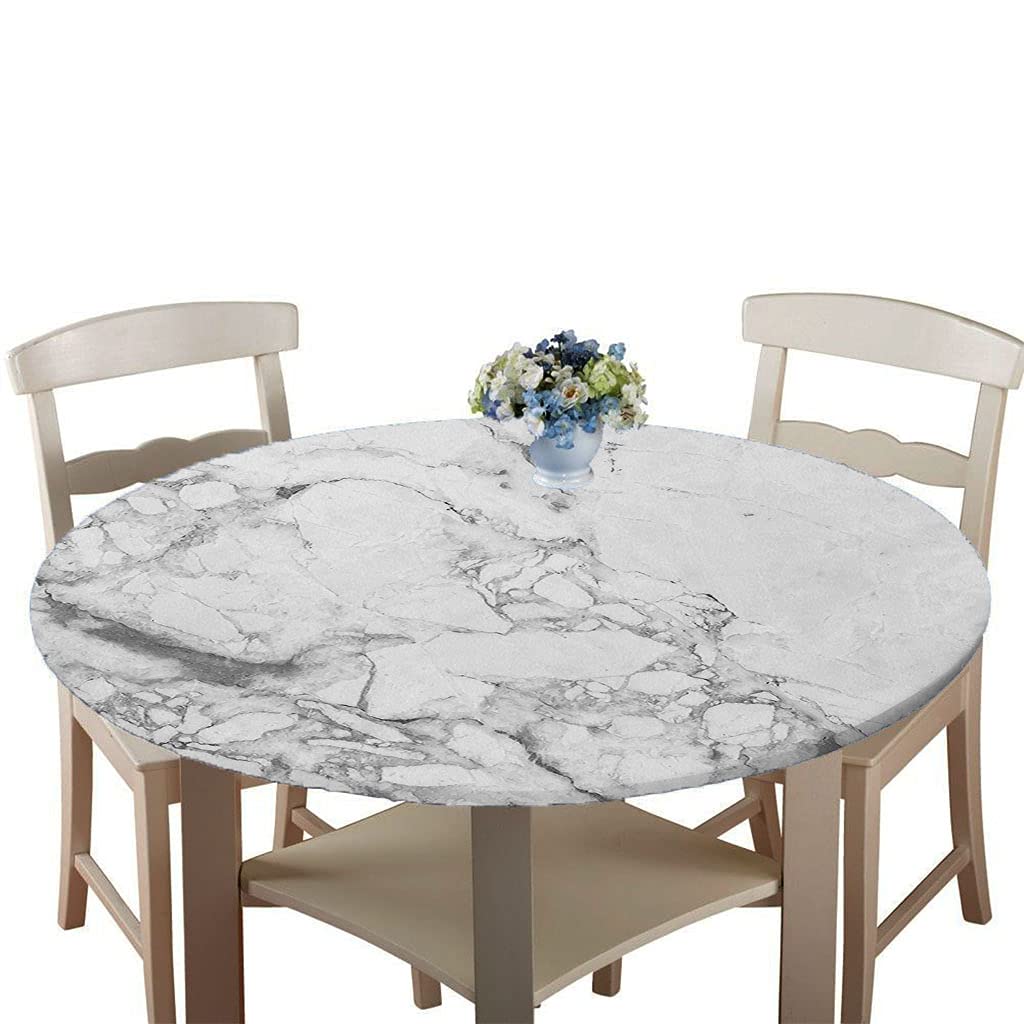 Morbuy Marbling Round Tablecloth Oilcloth Elastic Edged Polyester Fitted Table Cover Wipe Clean Waterproof Table Cover Protector For Dining Rooms And Kitchens Indoor (,160Cm)
