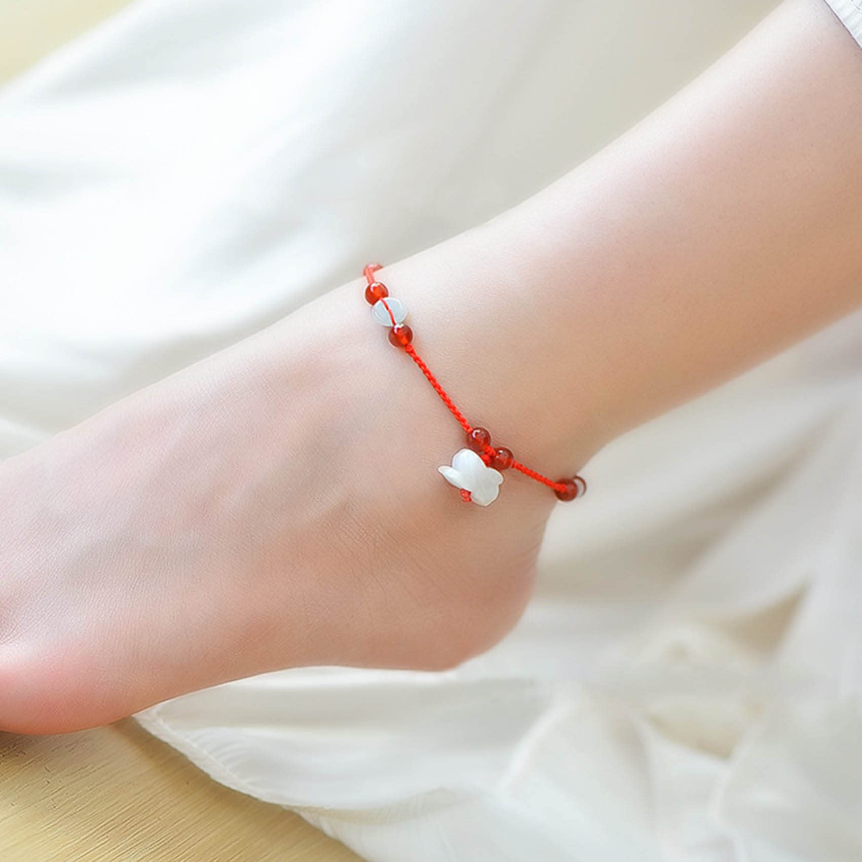 Tobillera Feng Shui Pulsera de Tobillo de Hilo Rojo Jade Natural Tobillera con Dije de Animal del zodíaco Chino Colgante Wu Lou Amuleto de Buena Suerte Pulsera de pie Ajustable Hecha a Mano Reiki