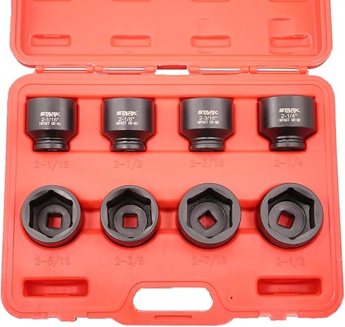 Miniatura 1 de Stark - Juego de llaves de vaso de impacto profundo de 8 piezas, tamaño estándar de 34 pulgadas, estuche de transporte SAE