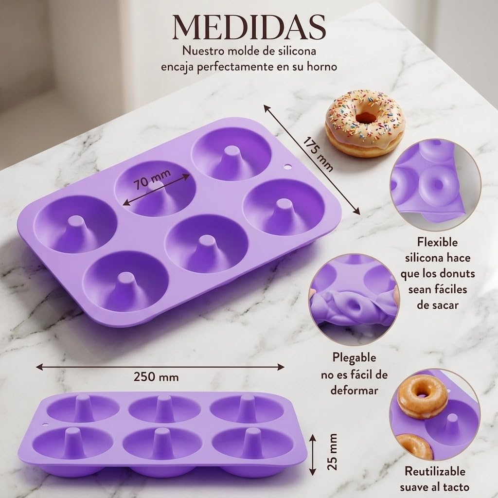 Moldes Silicona Donuts Antiadherente 2Pcs Violeta Rojo con 15 Mangas Pasteleras para Horno Air Fryer