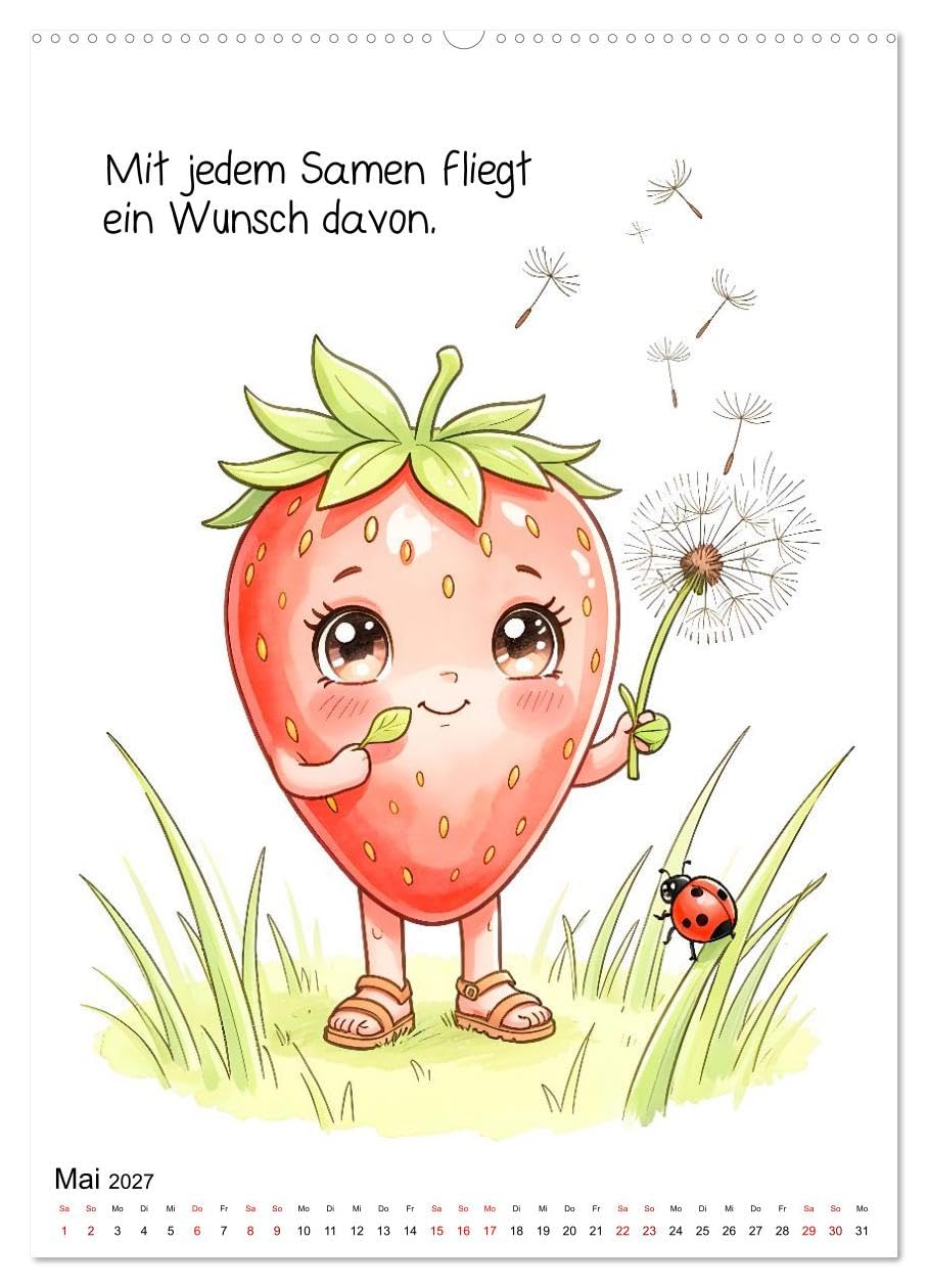 Erdbeer Kalender - Niedliche Illustrationen mit Sprüchen (Wandkalender 2027 DIN A2 hoch), CALVENDO Monatskalender: Ein liebevoll gestalteter ... gute Laune verbreitet. (CALVENDO Spass)