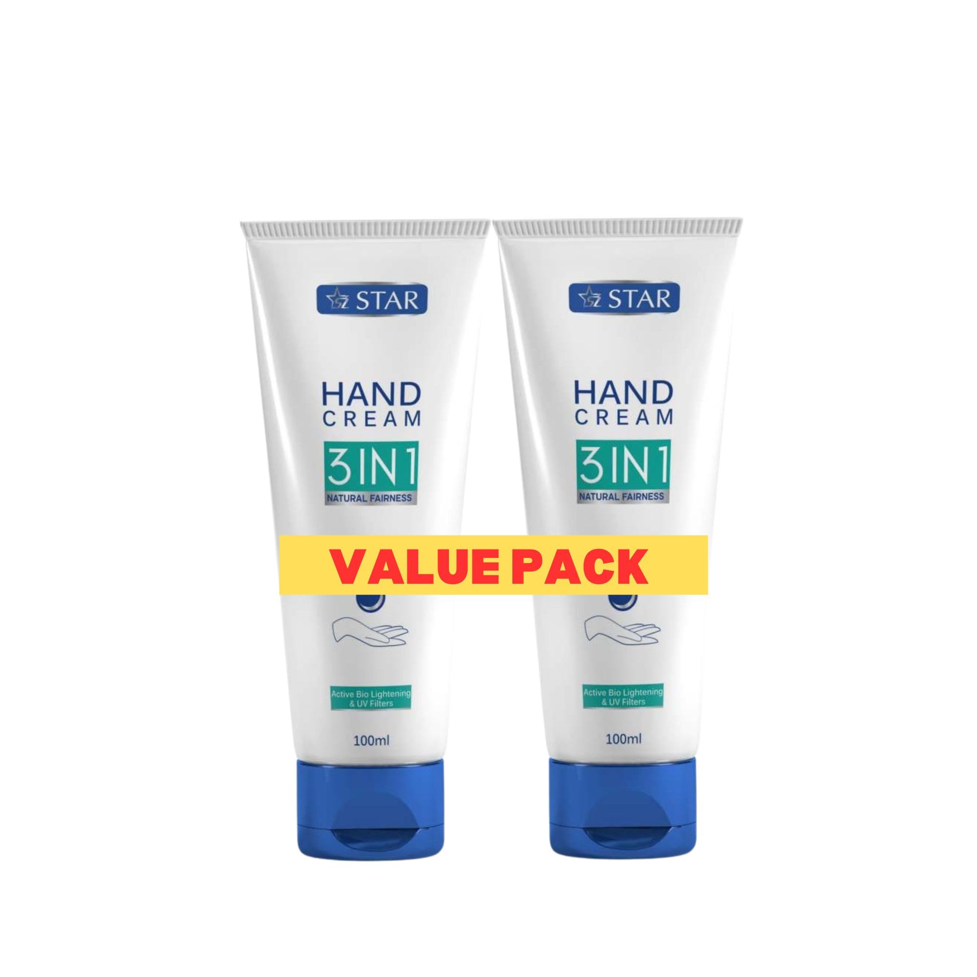 SZ STAR 3 in 1 Hand Cream with Active Bio Lightening & UV Filters, Instant Relief for Dry Skin, Chapped, Rough, & Cracked Hands, Rich, Non-Greasy, Daily Moisturizing Hand Cream, 2x100ml