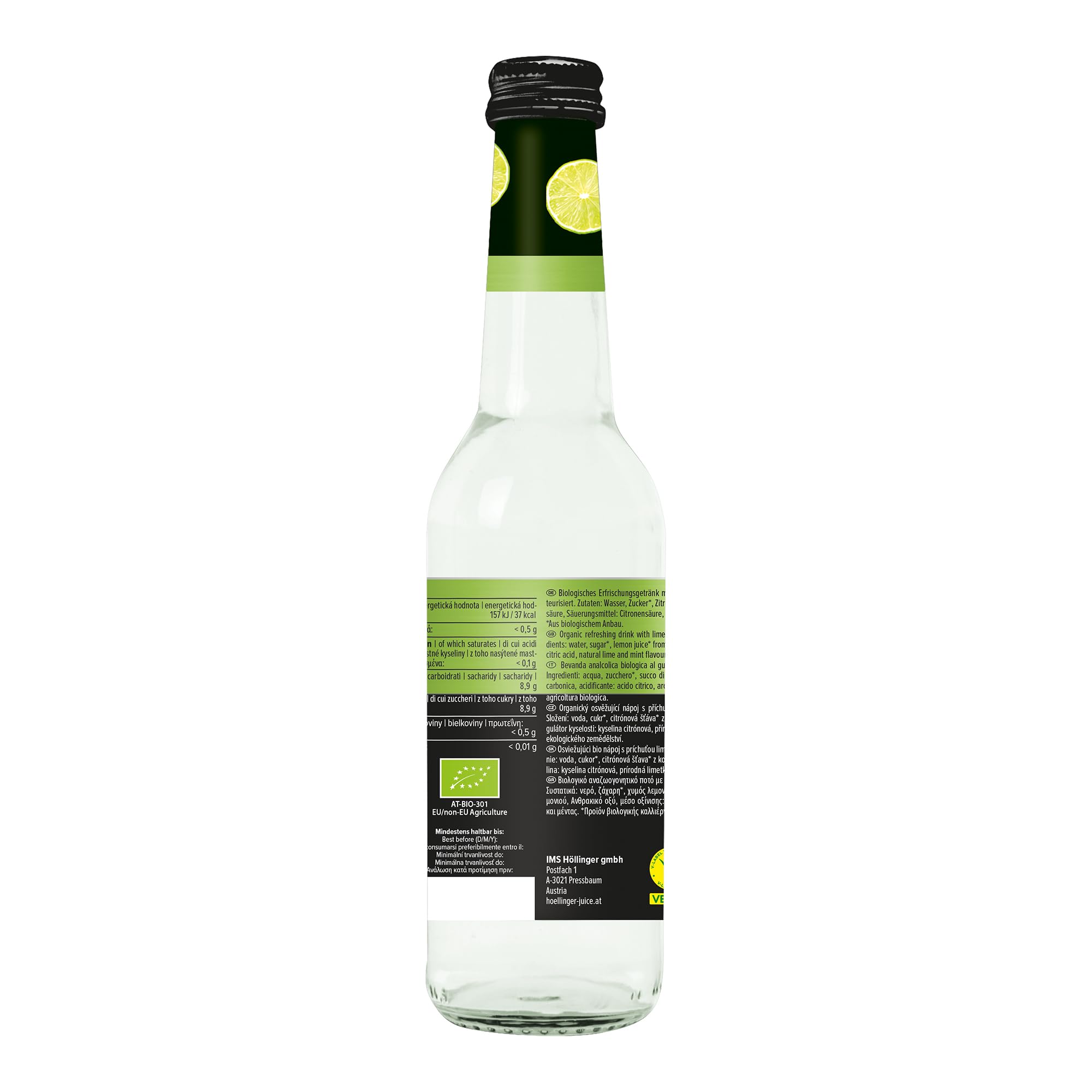 Höllinger Bio Mojito Sans Alcool, Lime et Menthe, Pack de 12 Bouteilles en Verre, 330ml, Boisson Végétalienne Organique
