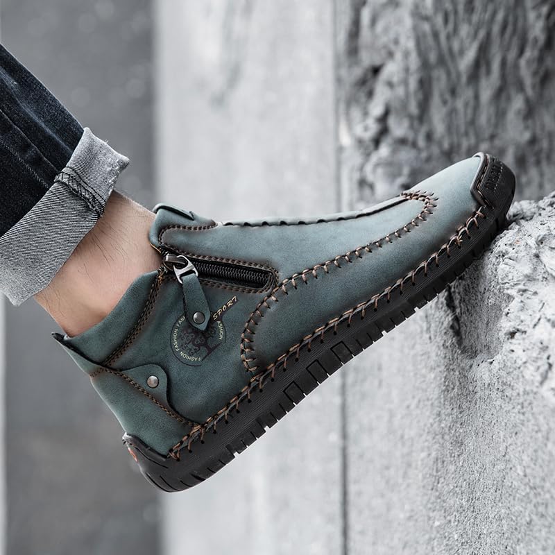 men's casual outdoor short boots - hand sewn classic boots with fashionable side zipper decoration, perfect for outdoor enthusiasts and activities