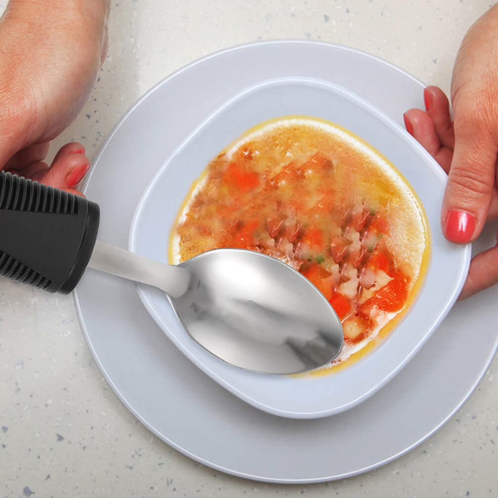 Kichvoe Set de 6 Cubiertos Adaptables para Personas Mayores Diseño Antideslizante y Mango de Acero Inoxidable y Goma, Utensilios Portátiles para Pacientes Temblor