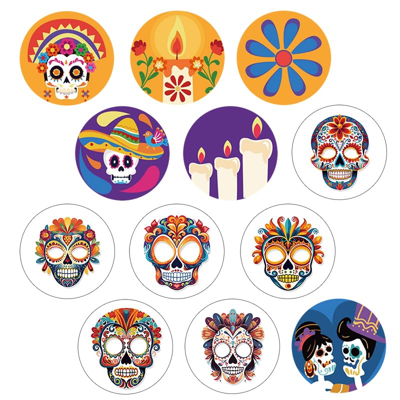 12pcs Glass Refrigerator Magnet Set, Day of the Dead Glass Fridge Decoration, Strong Fridge Magnets for Kitchen, School, Office Whiteboard, Cabinet and Dishwasher, Locker Decorations