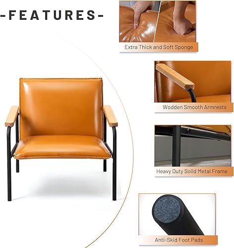 Miniatura 5 de Zanzio Silla decorativa de piel sintética de mediados de siglo para sala de estar, dormitorio, cómoda y resistente silla de café con patas de metal,