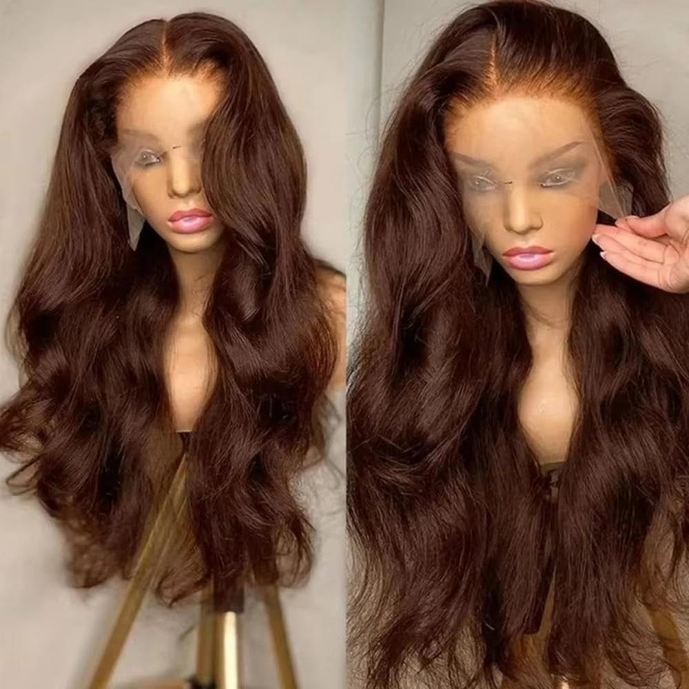 Haarpflege Schokoladenbraune Echthaar-Perücke Mit Spitzenfront Für Frauen Für Täglichen Tragen 86,4 Cm(16inches)