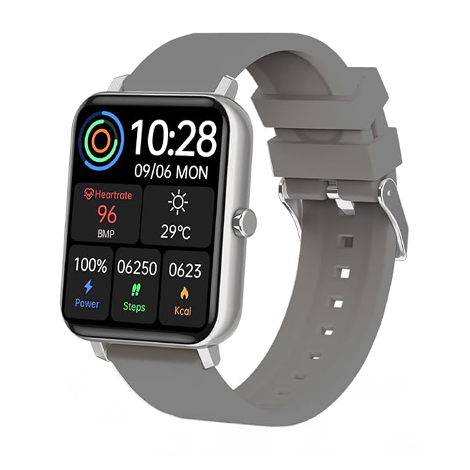 Armor 007 1.69" Full Touch Made in India Smart Watch Bluetooth Voice Calling for Men & Women with Multiple Sports Mode & Faces with Health Monitoring Feature SpO2 & Heart Rate (Silver/Grey)