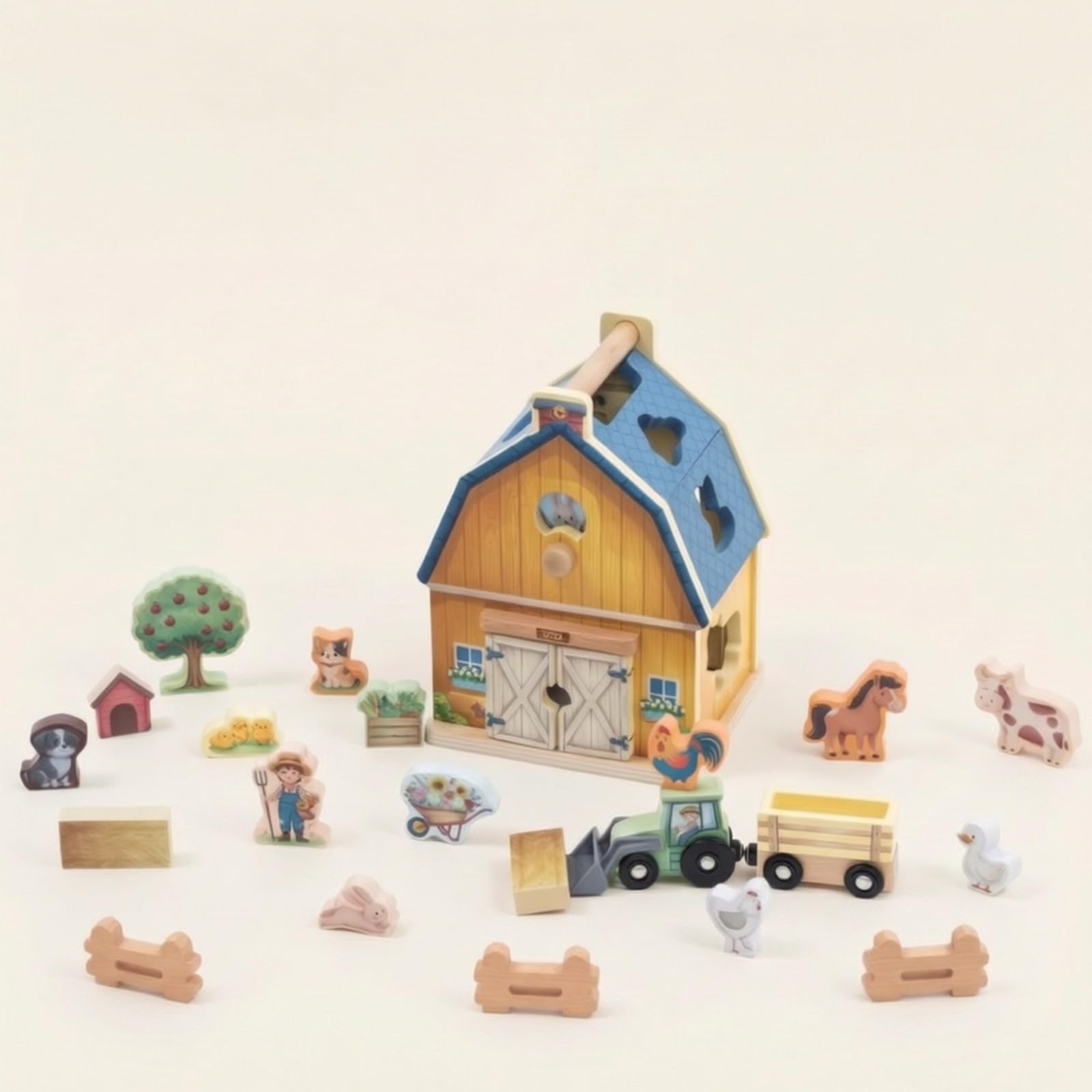 Milageto Casa delle Forme a Tema Fattoria Educativo Giocattolo di Abbinamento Forme con Maniglia Colorato Puzzle Child-Centered in Legno per Aula Scolastica