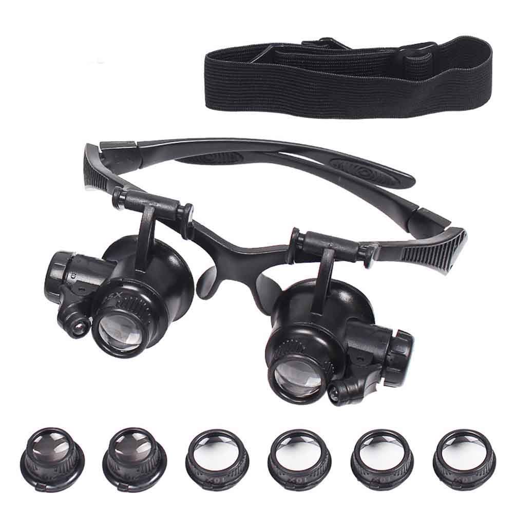 asdchZen Magnifier,Head-Mounted Magnifying Glass With 2 Light,Head-Mounted Amplifier Handsfree Reading Magnifying Glasses,'S Loupe Glasses 4 Replaceable Lenses