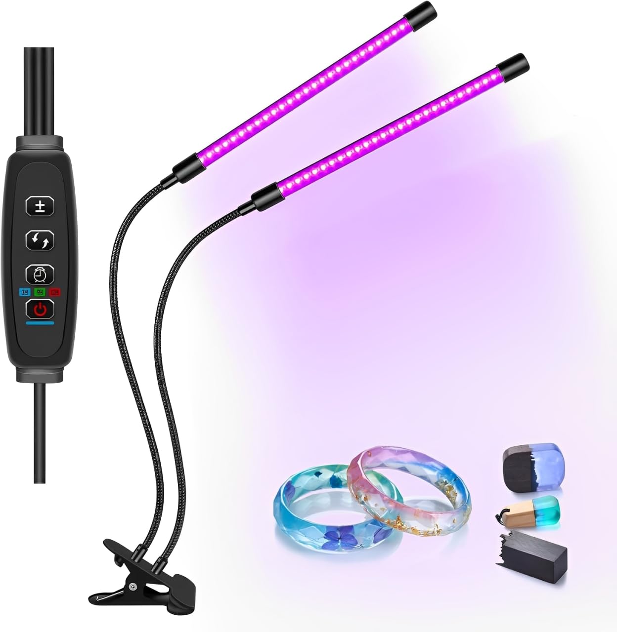 roperry 20w UV Black Light, Timing Settings, 10 Dimmable Levels UV Light, Dual Head 54LEDs Blacklight, 395-405nm LED UV Lamp for Glow in The Dark, Stage Lighting, Body Paint, Cure 3D Printer Resin