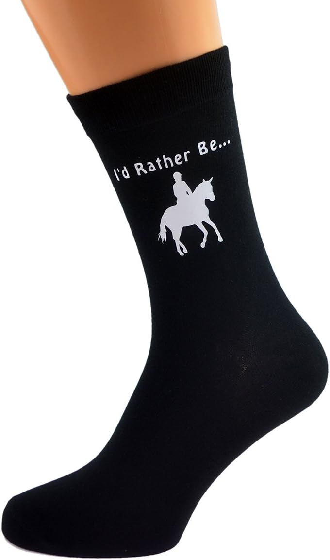 I'd Rather be Horse Riding with Horse Image Design Mens Black Cotton Rich Socks