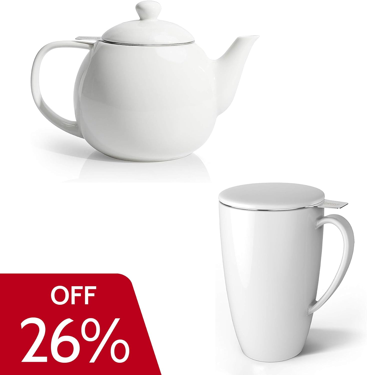 Sweese Teapot, Tea Cup Porcelain Tea Pot with Stainless