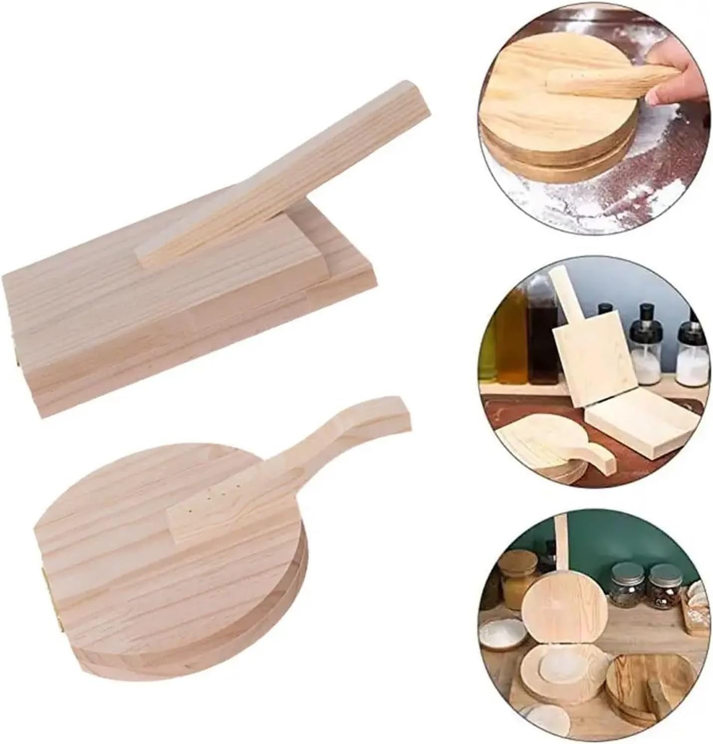 Wooden Dumpling Press Tool Manual Dough Roller Round Square Shape Corn Tortilla Skin Bun Kitchen Baking