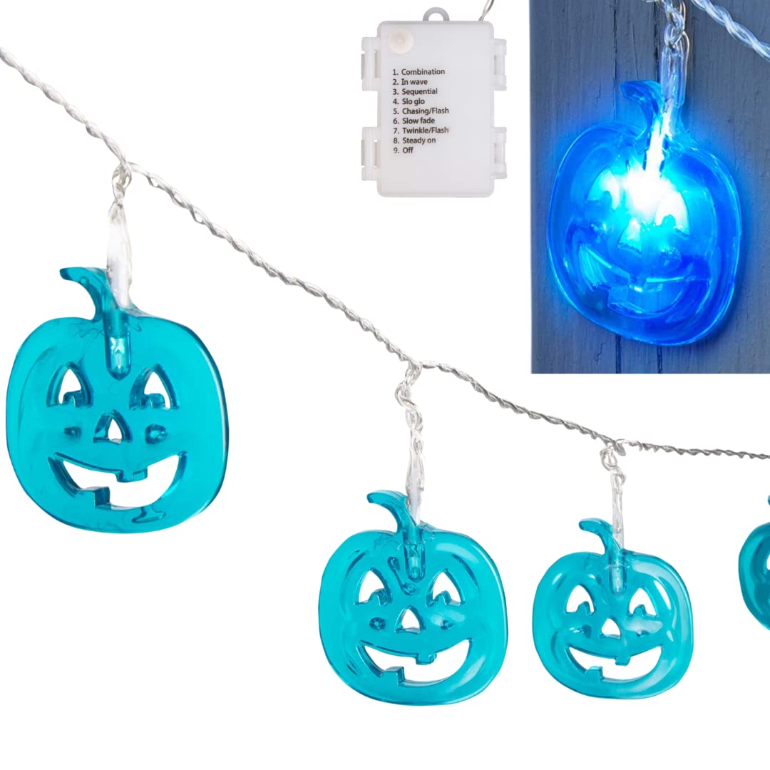 SCS Direct Teal Pumpkin Halloween Fairy String Lights Party Decorations (20 Count) - 3.25 Yards - LED Jack O Lantern Indoor/Outdoor Light Decor w/ 8 Modes & 6 Hour Timer, Fall Decor