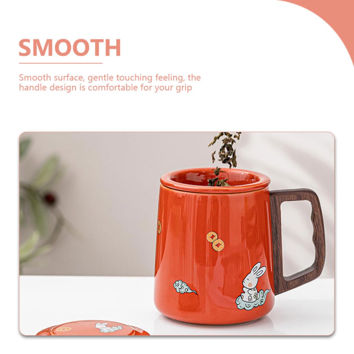 Sosoport Taza Infusora de Cerámica Roja de 400ml con Tapa y Diseño Cómodo para Té Suelto y Leche, Adecuado para Casa y Oficina