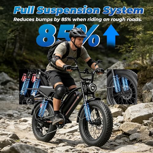 Image of Jasion YR20 PRO Electric Bike for Adults&Teens, 3000W Peak Motor, 52V 20Ah Battery, Up to 90 Miles Range, 20 inchx4.0 inch Fat Tire Moped Style Off-Road Ebike, Full Suspension, All-Terrain Electric Dirt Bike