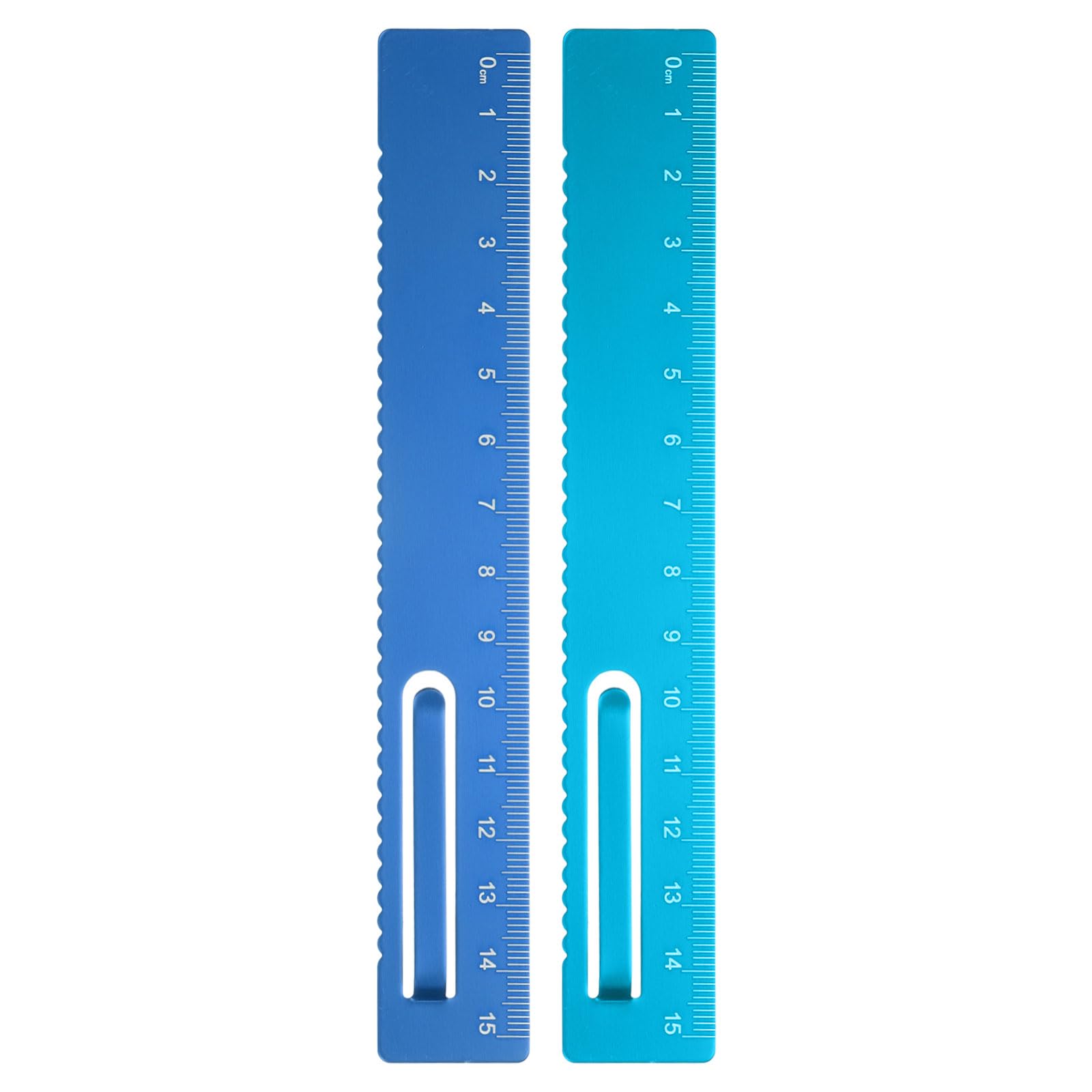 sourcing map 2pcs Straight Ruler 15cm Metric Metal Aluminum Alloy Measuring Bookmark Clip Ruler Scale Tool for Measure Study Reading Classroom Office, Blue/Deep Blue