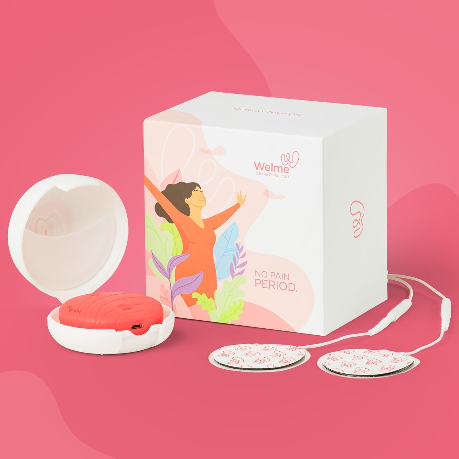 WELME Period Pain Relief Device Relief from Menstrual Cramp and Period Pain | Electric Rechargeable PATENTED TENS Technology 3+ years usage Easy to Wear Clinically Tested Drug Free No Side Effects