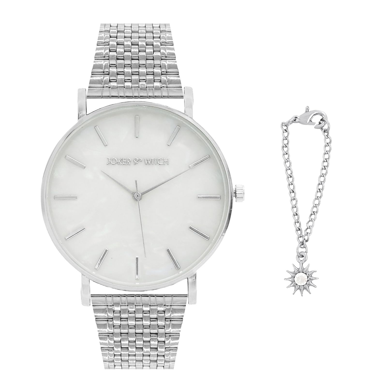 Joker & Witch Stainless Steel Women Silver Pearl Analog Watch & Charm Set, Dial-Color:White (B0C9PZRPD3) Amazon Price History, Amazon Price Tracker