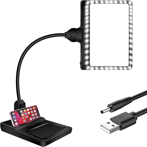 JUOIFIP 4 lupas con luz y soporte, lámpara de escritorio flexible de cuello de cisne con carga USB y soportes para teléfono, lupa de página grande