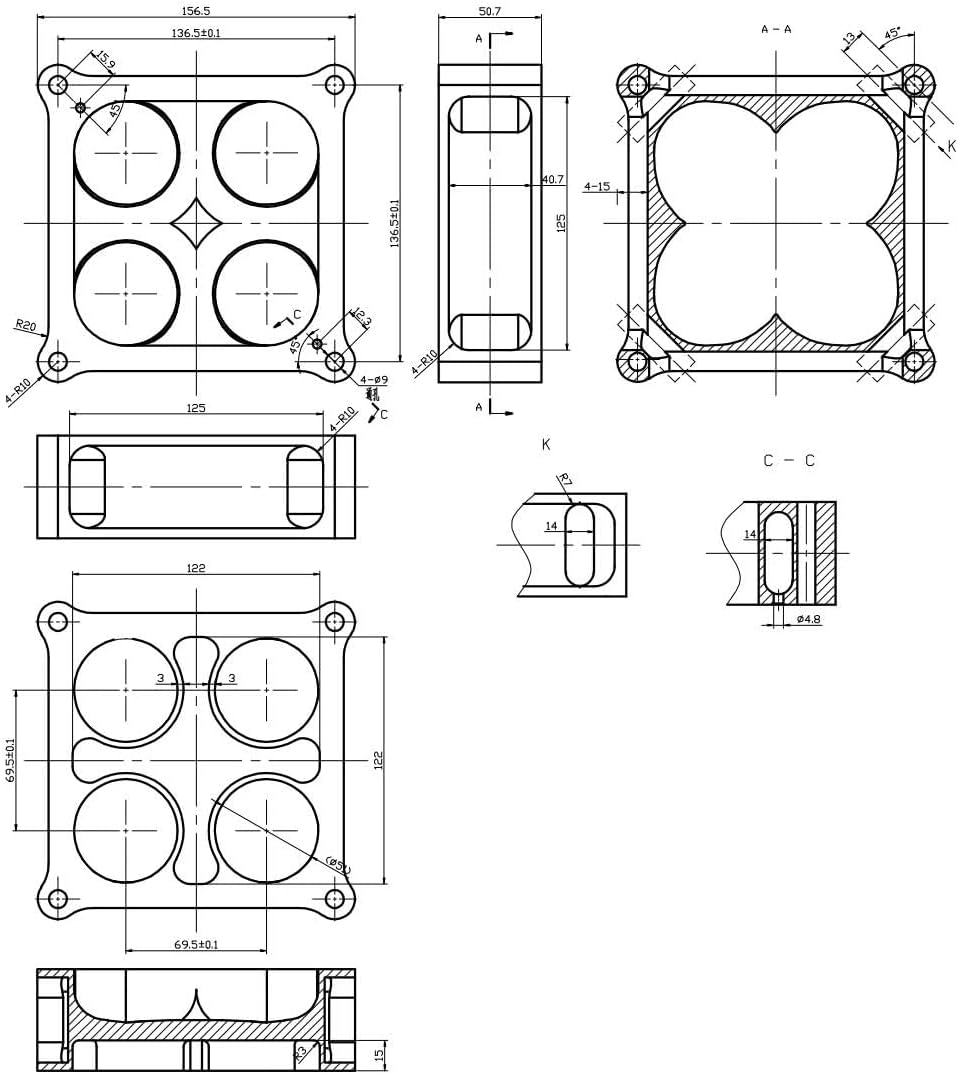 X-AVION Alumimum Anodized Black 4500 Carburetor Spacer 2'' Tall Square Bore 4 Holes Tapered Manifold Carburetor Spacer