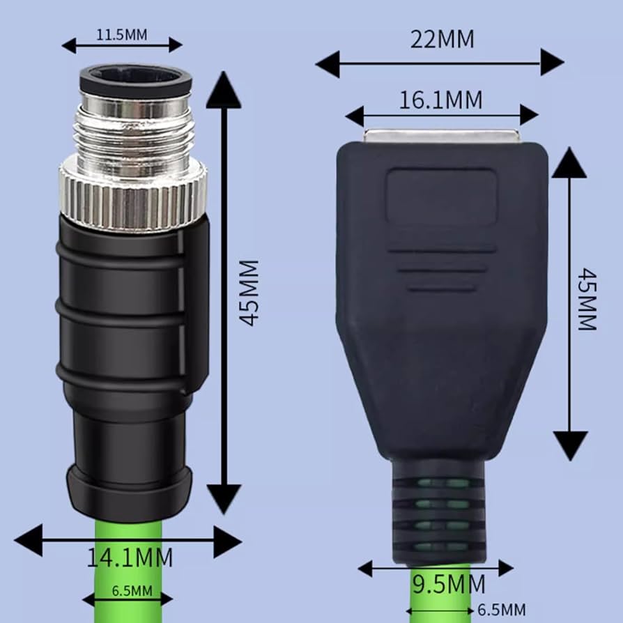 seaページ 3.28ft M12 4 Pin to RJ45 Industrial Ethernet Cable, M12 4 Pin D
